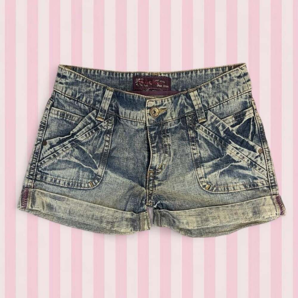 Body Topics Denim Low Rise Acid Wash Cuffed Jean Shorts Medium